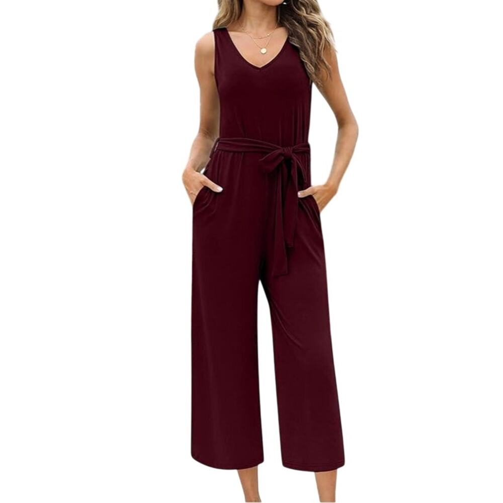 1 Piece Jumpsuit 2 Pockets V Neck & V Back NEW XL Wine red